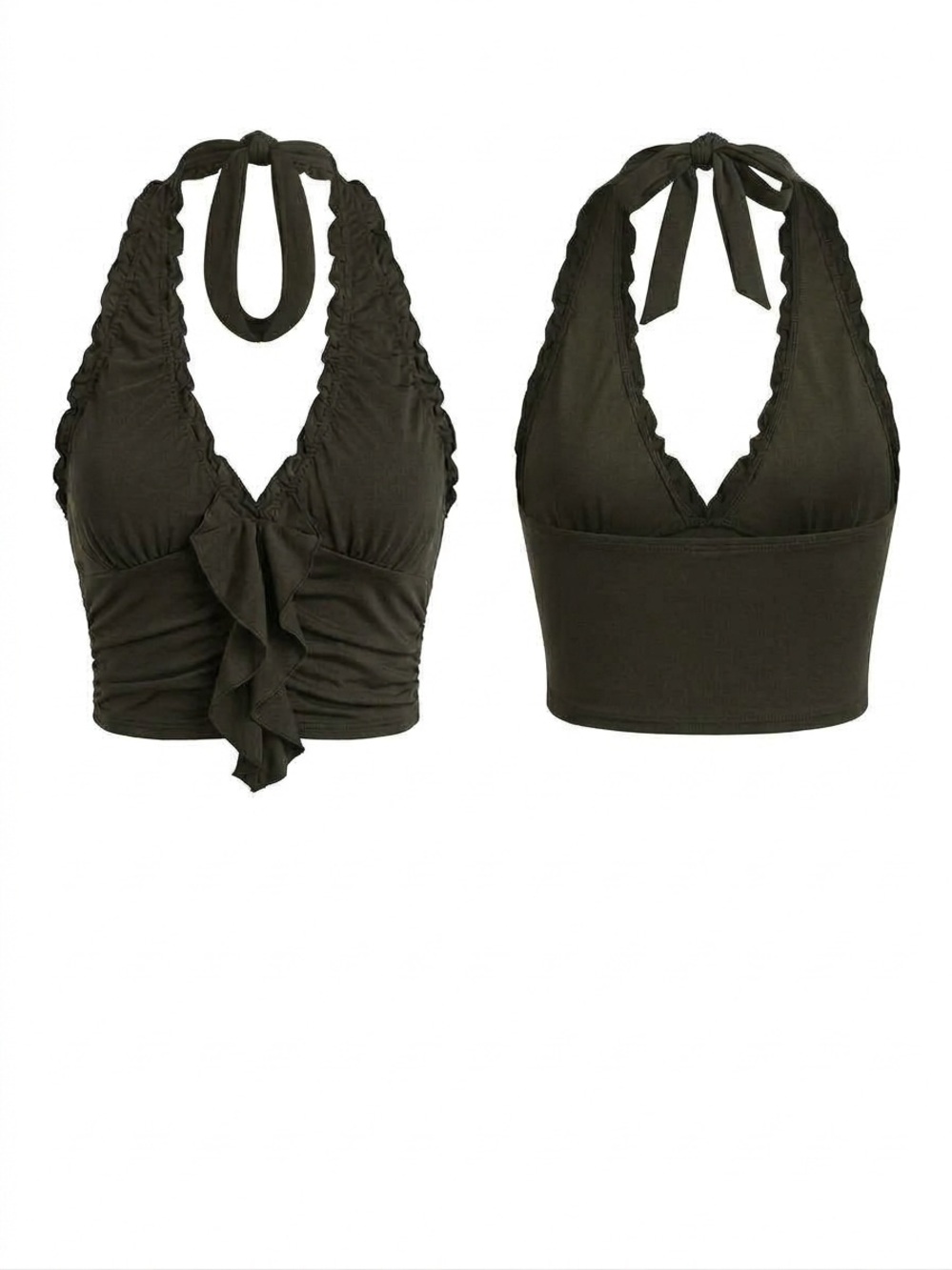 Halter Ruffle Crop Top - Women